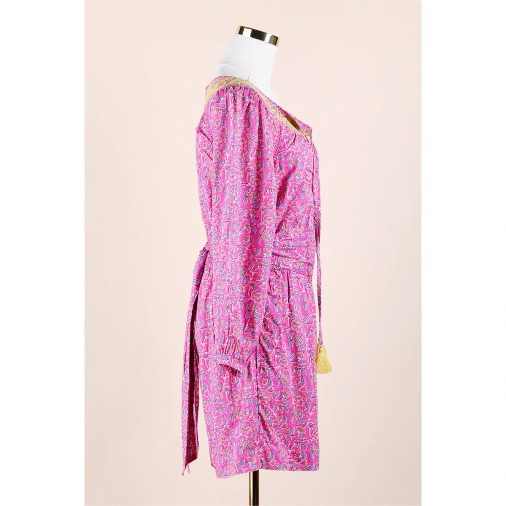 Sz 2 J. Crew Cotton Embroidered Tie Waist Romper In Pink Vines Block Print EUC